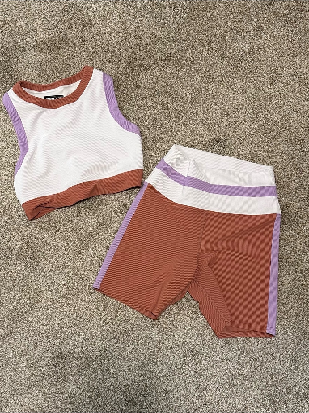 Beach Riot Colorblock Crop Tank & Bike Shorts Set in Rust, White & Lavender